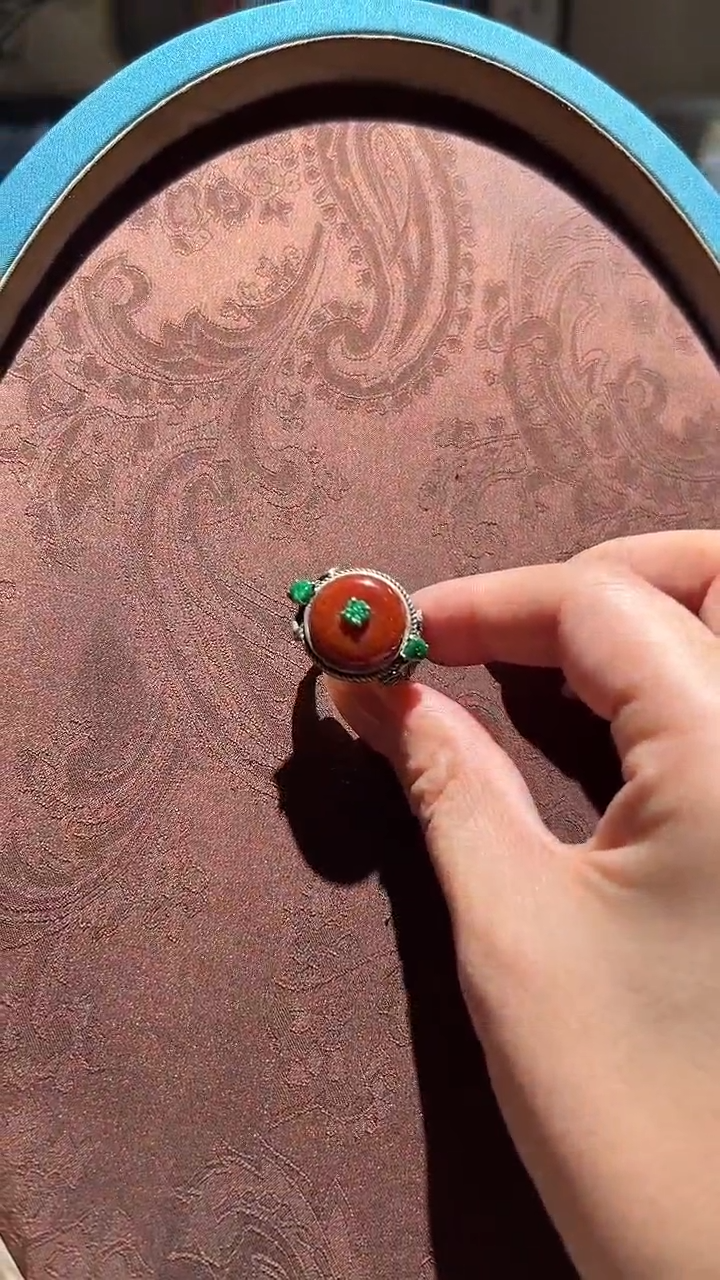 【闪购商品】翡翠戒指银S925镶嵌红翡绿翠 10号