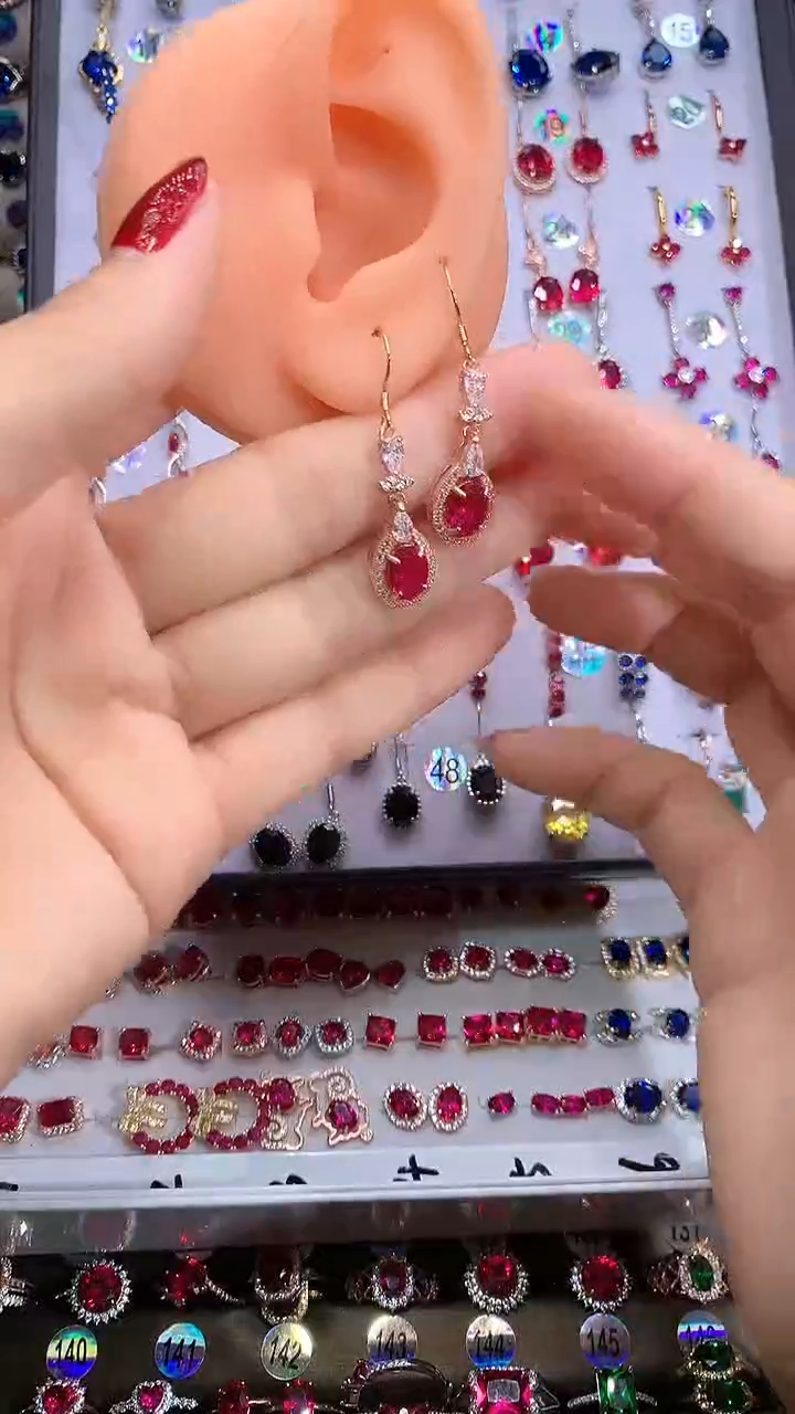 【闪购商品】红宝石耳饰银S925镶嵌玫瑰金