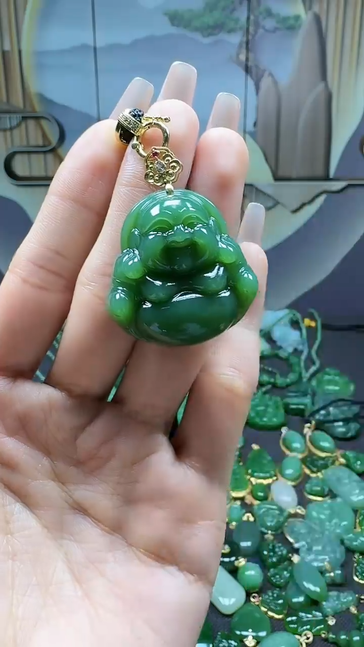 【闪购商品】和田玉挂件18K金镶嵌1