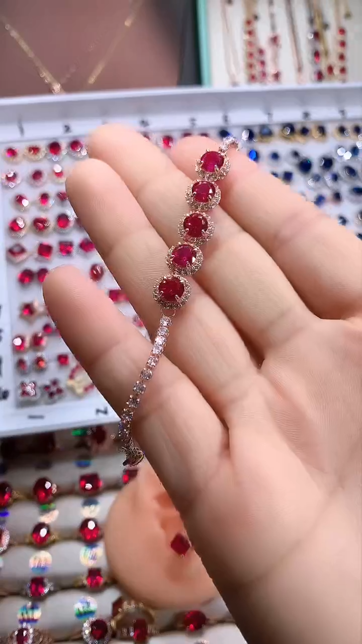 【闪购商品】红宝石手链银S925镶嵌玫瑰金