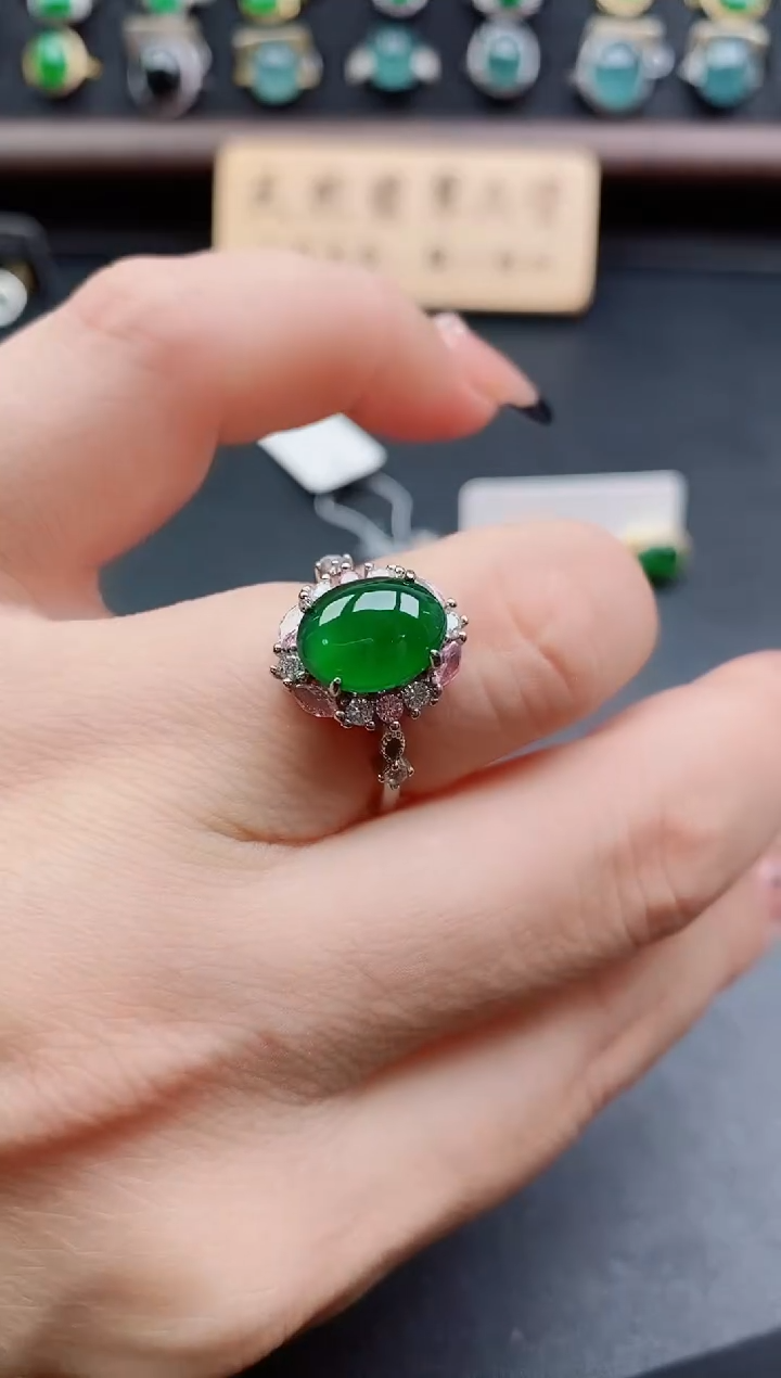 银S925镶嵌戒指翡翠1