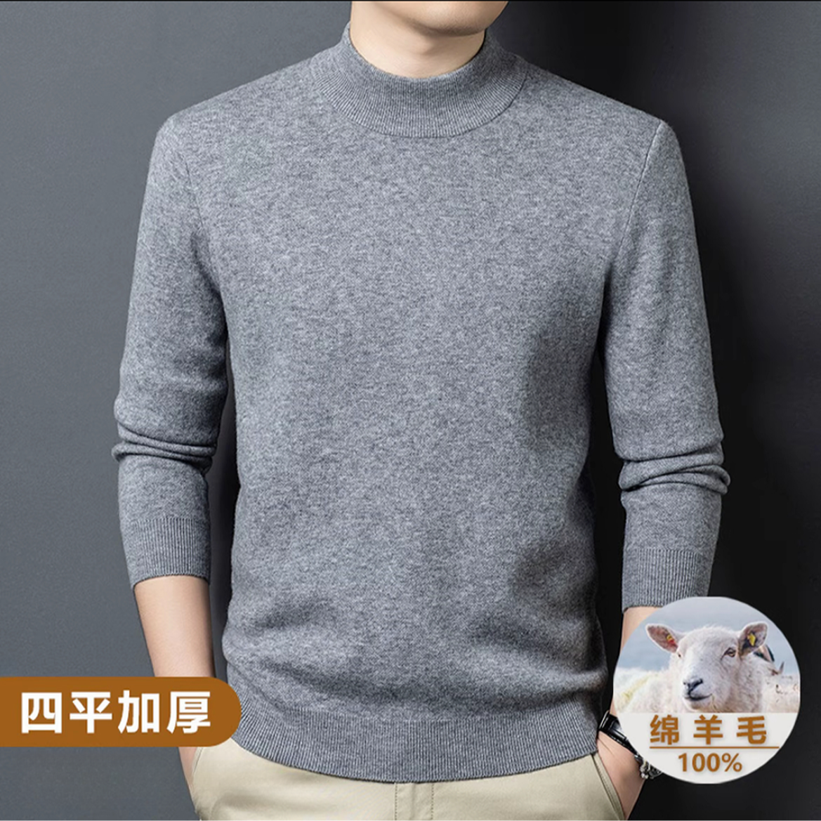 加厚600克100%羊毛衫针织毛衣黑色半高领男士款毛衣休闲冬季针织