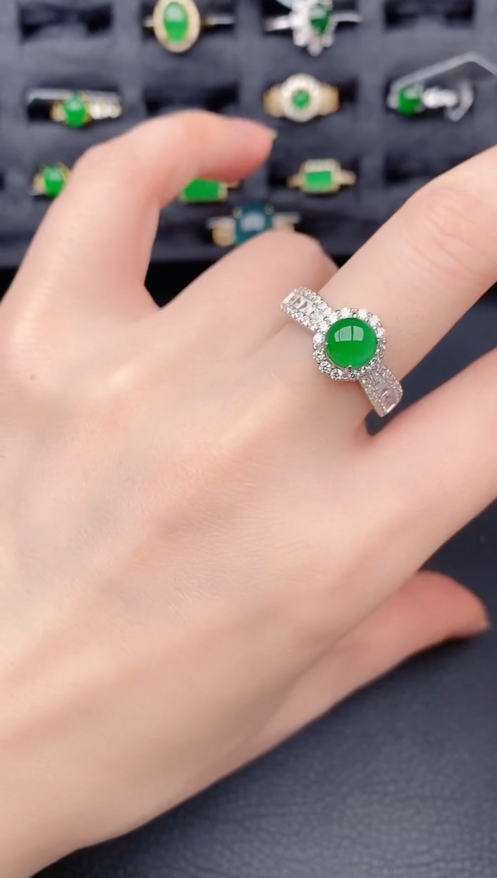 银S925镶嵌戒指翡翠天然a货翡翠243