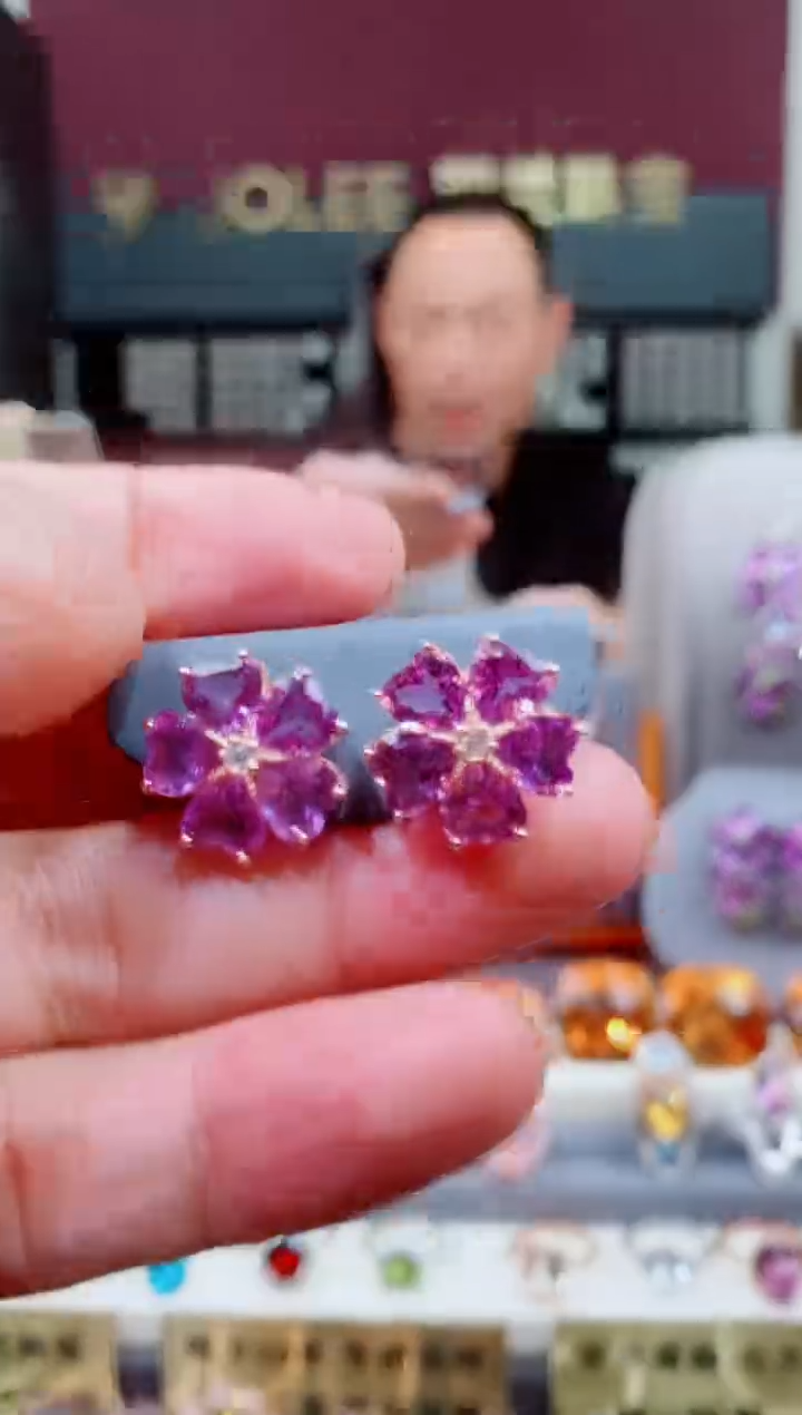 银S925镶嵌耳饰紫晶紫晶耳钉