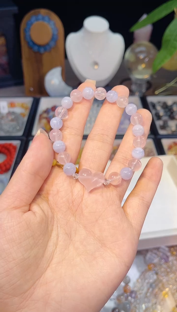 未镶嵌手串水晶壹**豆蓝纹玛瑙粉水小屁桃