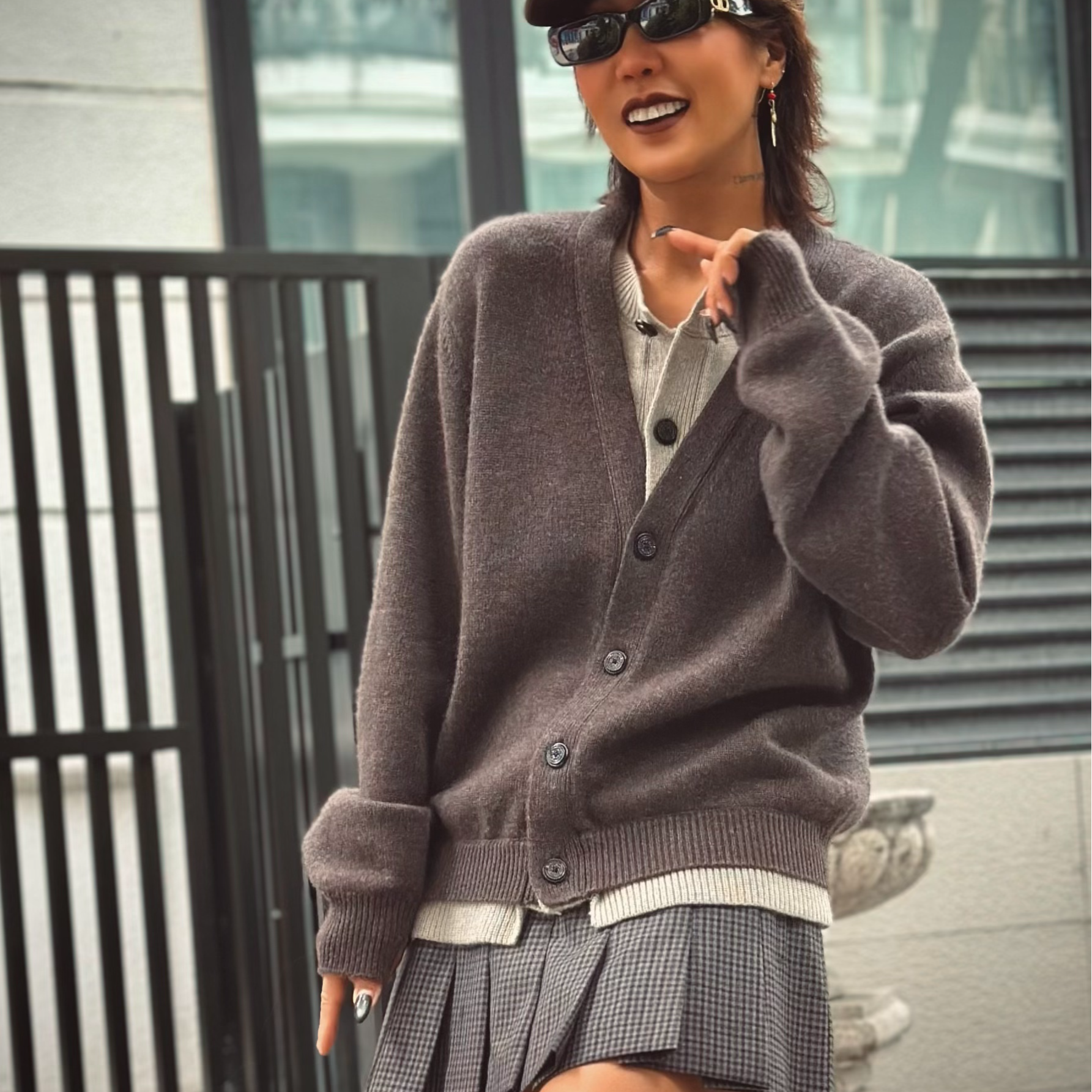 【Black Tiger】AB咖色假两件复古小众开衫毛衣