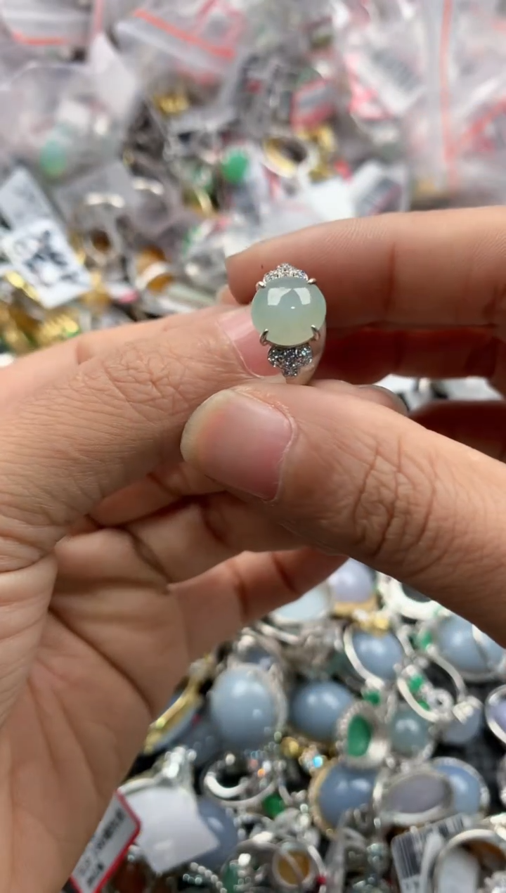 银S925镶嵌戒指翡翠1010---8