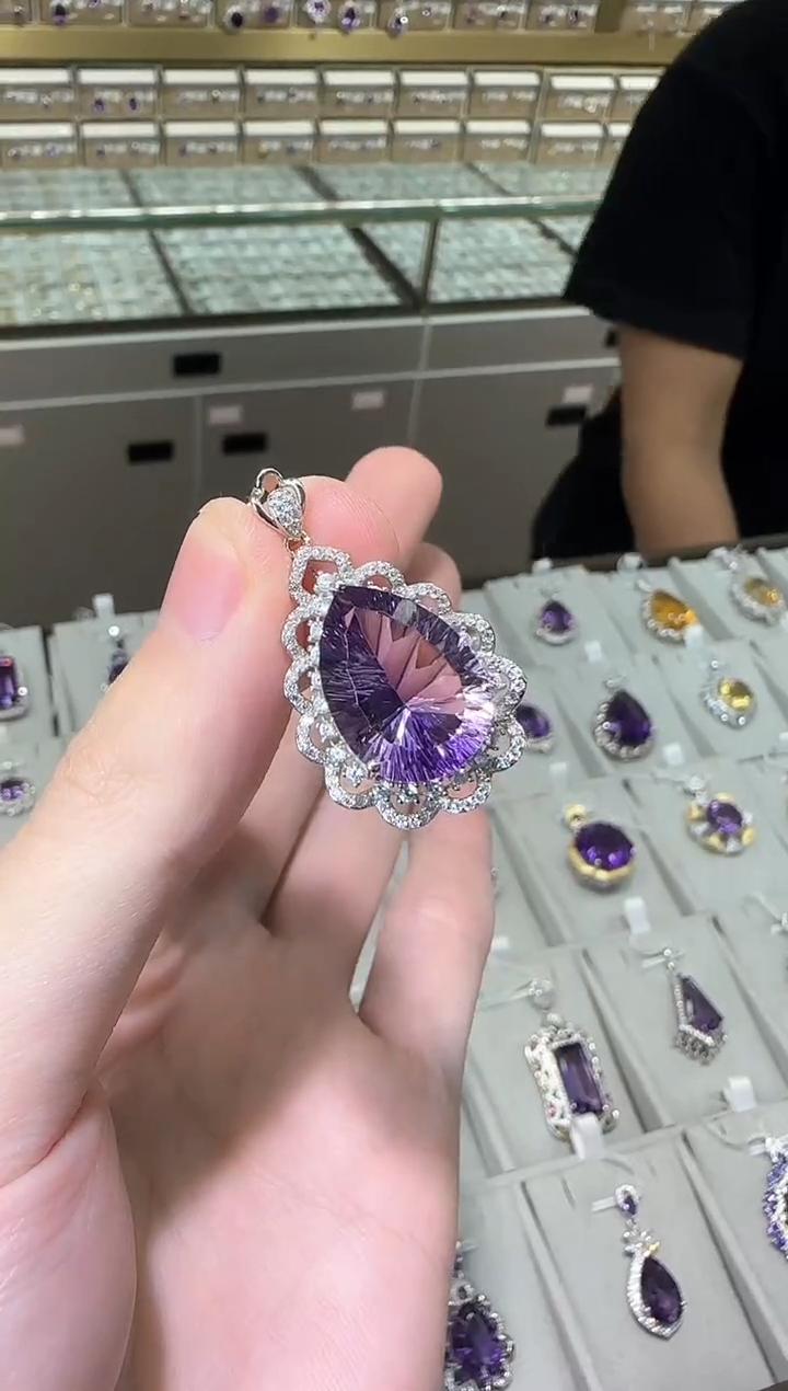 【闪购商品】银S925镶嵌颈饰紫晶13*18mm吊坠