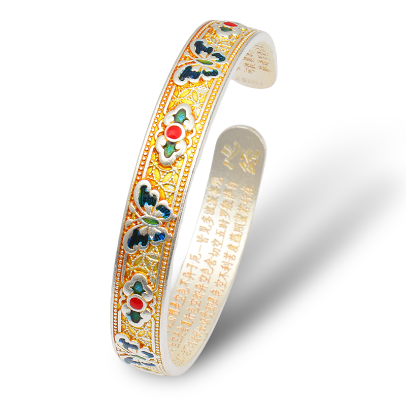 蝴蝶珐琅彩实心 精品银手镯 SZ009