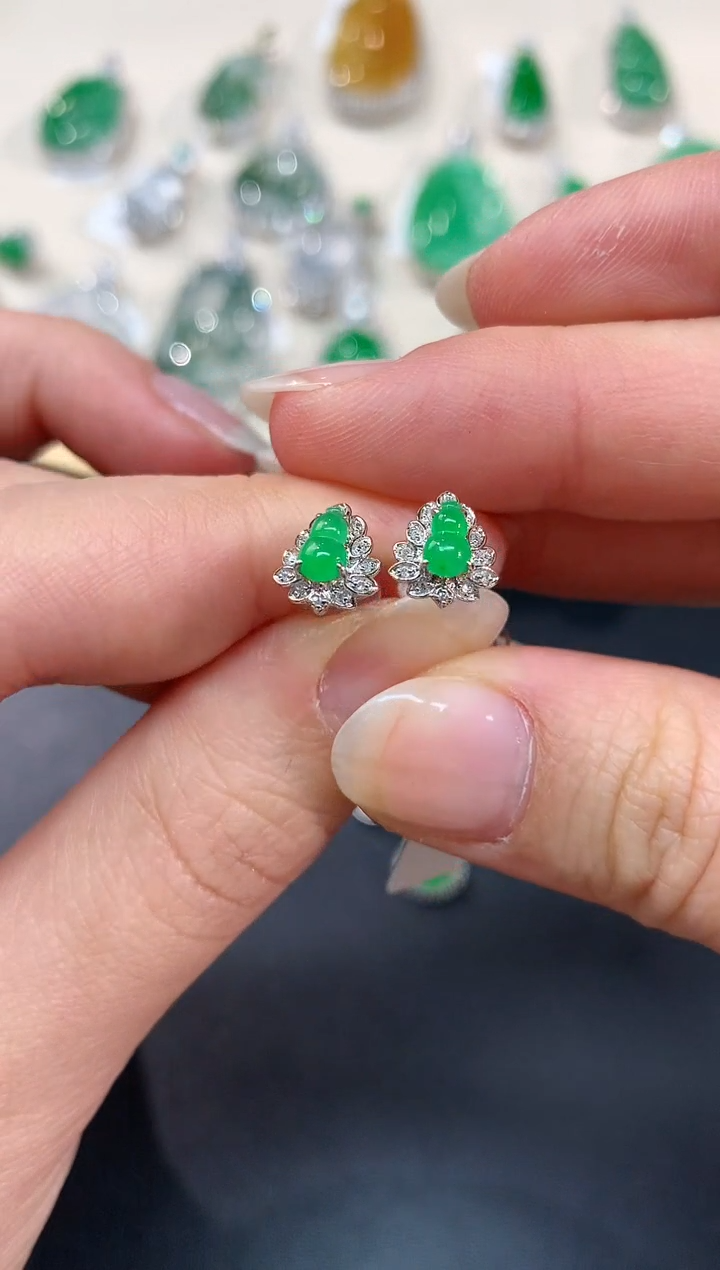 【闪购商品】翡翠耳饰18K金镶嵌耳饰A93|1980