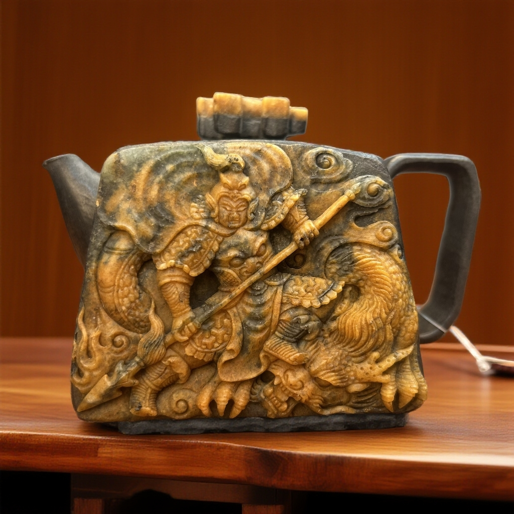 310cc容量冰碛岩赵子龙石壶收藏级高货赵云茶壶石头茶器茶具