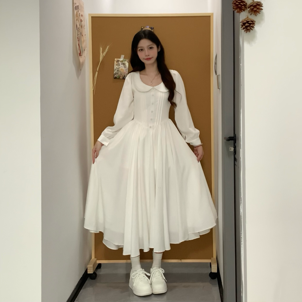 长裙公主风夏季娃娃领短袖连衣裙小众复古裙子小个子
