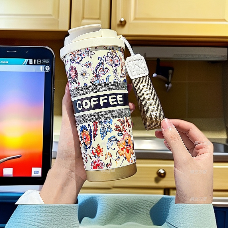 霸王茶姬咖啡杯316不锈钢保温杯高颜值双饮吸管杯男女生礼品水杯A