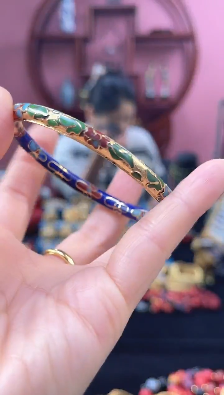 非遗 景泰蓝 金地 开口镯 52-62 宝蓝