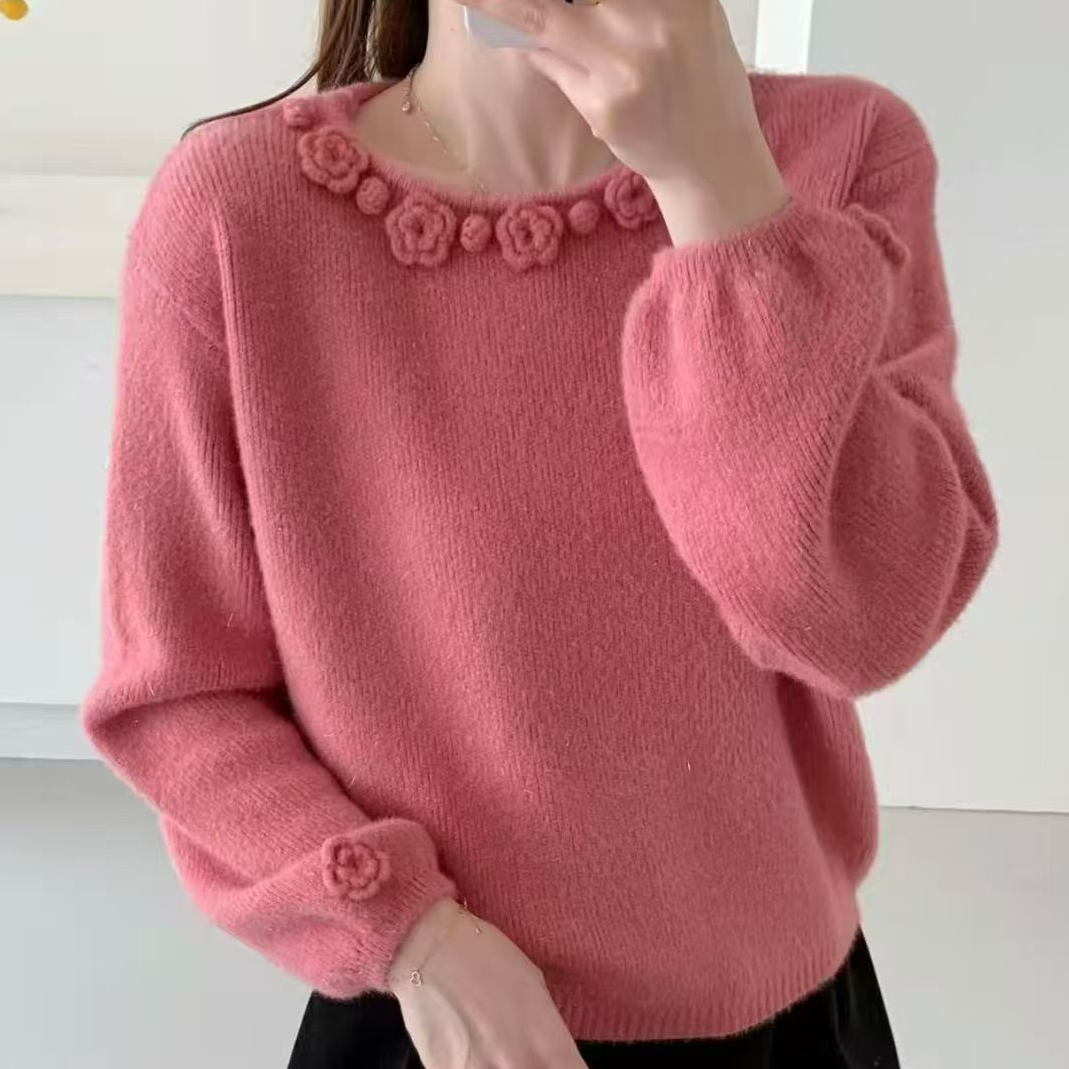 韩系冬季纯色针织衫上衣毛衣针织毛针织衫秋冬