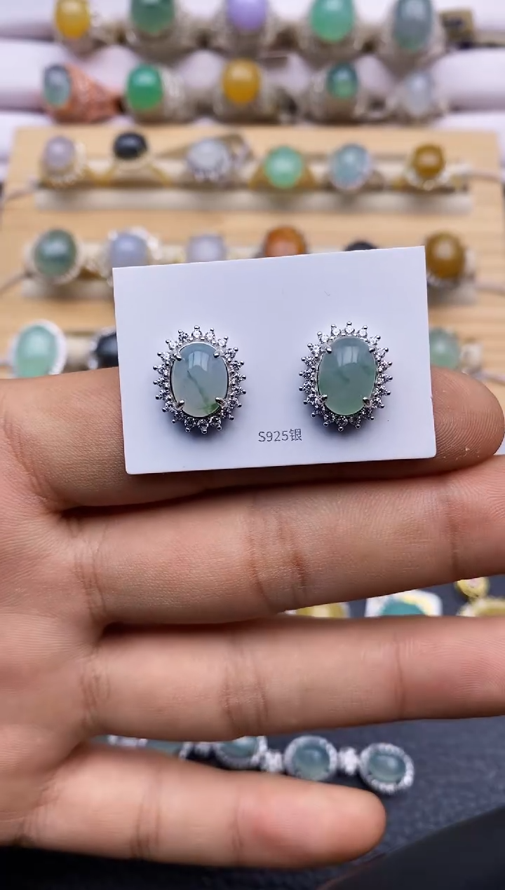【闪购商品】翡翠耳饰银S925镶嵌5699