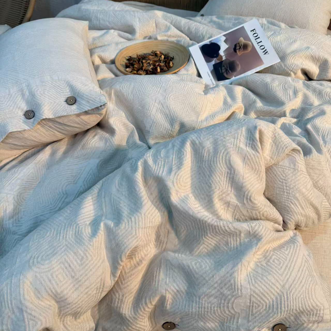 【素缕】欧式简约大提花轻奢汉麻棉加厚双层四件套套件