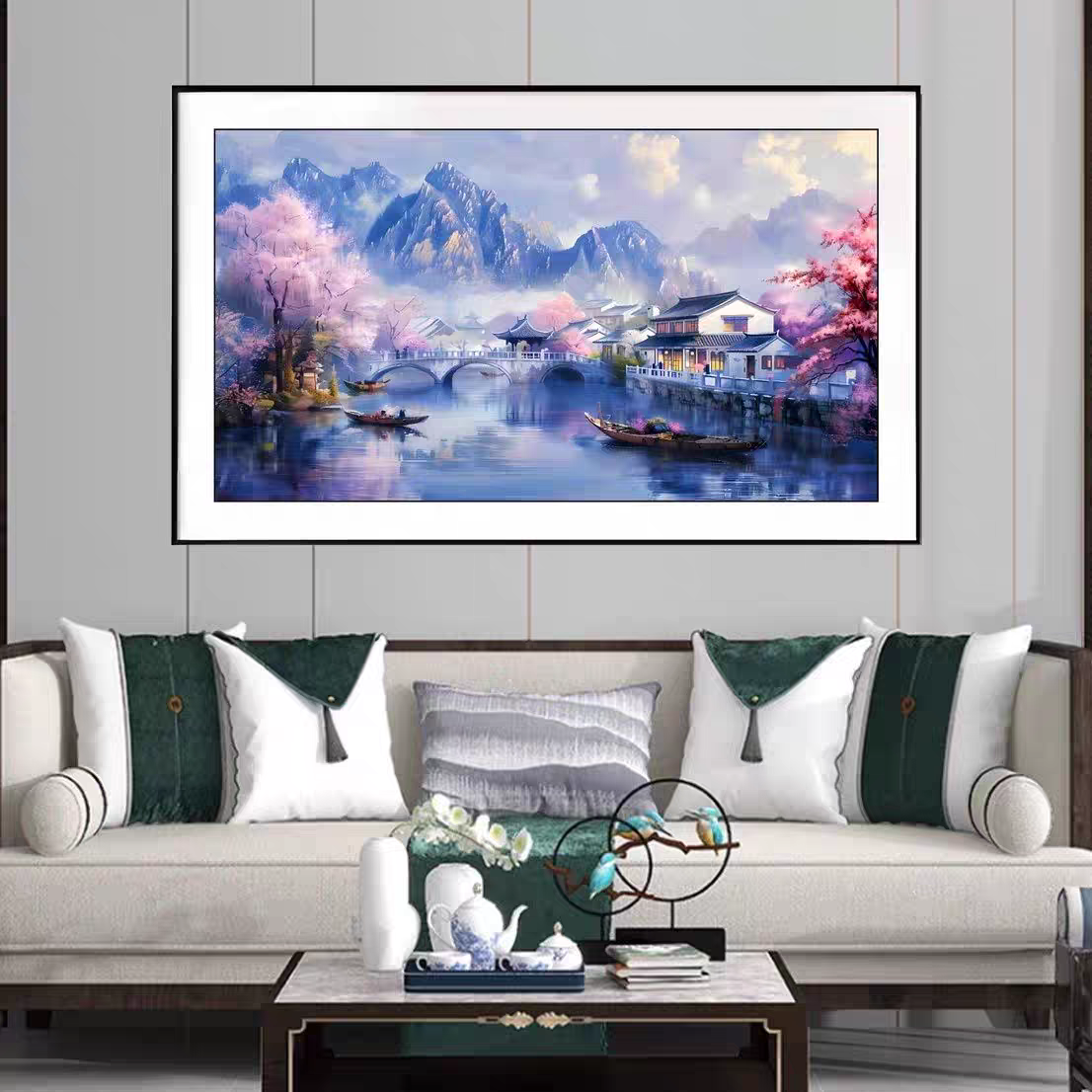 纯手工绣好的十字绣成品不带裱框渔舟唱晚客厅餐厅经典挂画