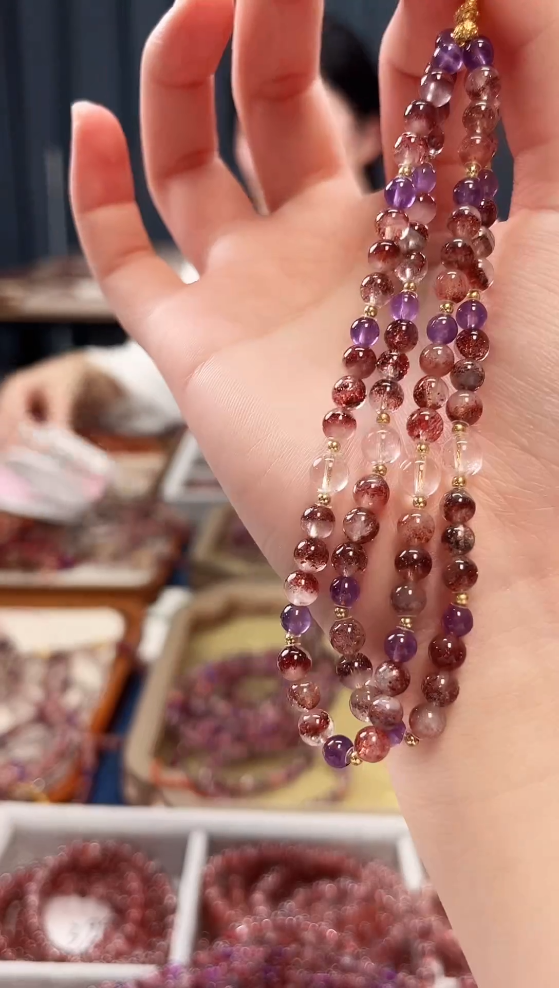 未镶嵌手串水晶金草莓超七手机链5mm【多样性发一】