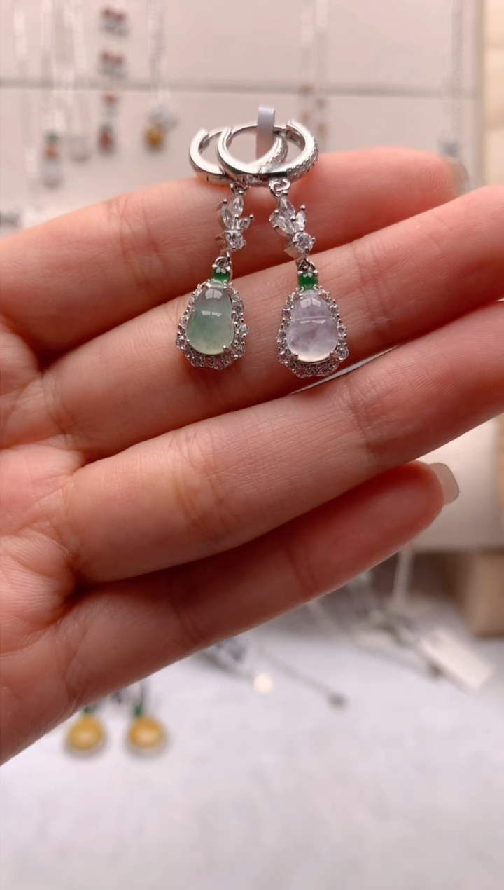 【闪购商品】翡翠耳饰银S925镶嵌1号