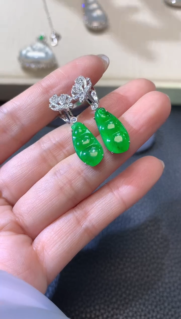 【闪购商品】翡翠耳饰18K金镶嵌C75翡翠