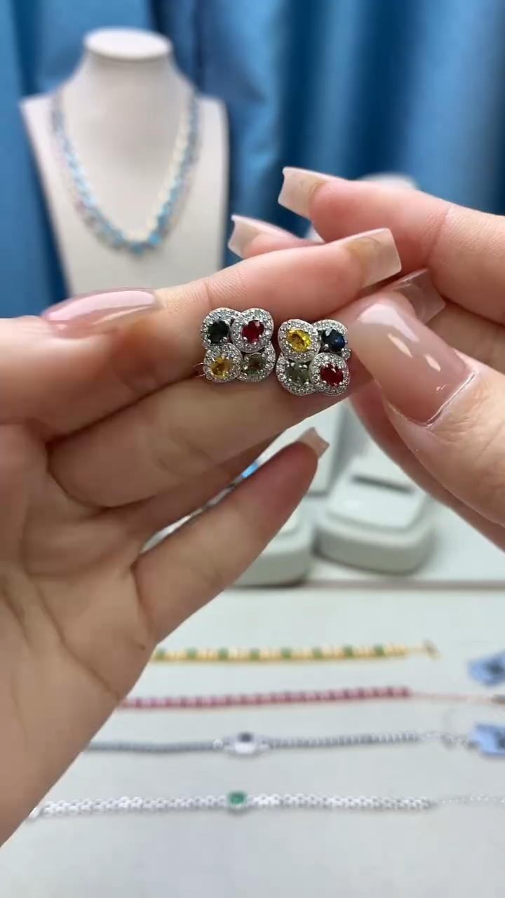 耳饰彩色蓝宝石银S925镶嵌086JH0102产品一个（多样性）