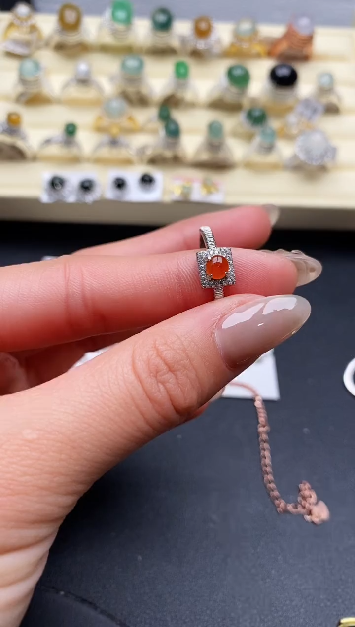 【闪购商品】翡翠戒指银S925镶嵌缅甸翡翠3   4+1