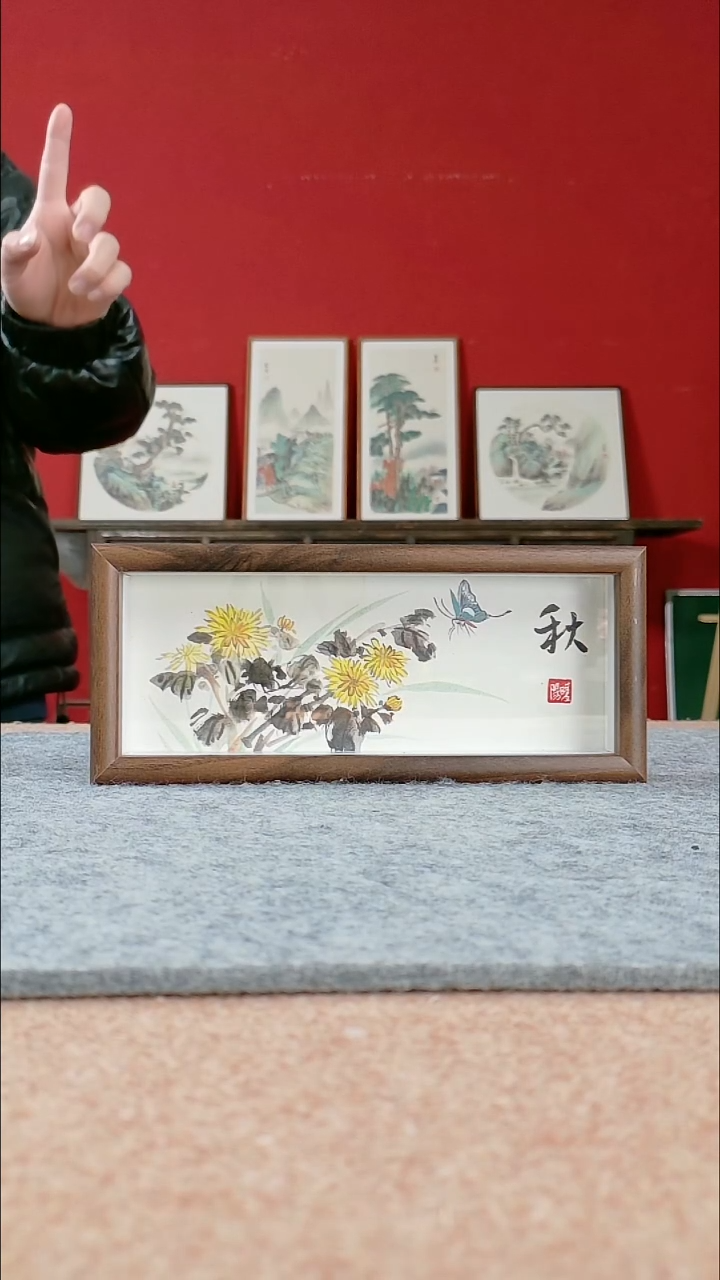 国画纯手写纯手绘-带框尺寸10*24