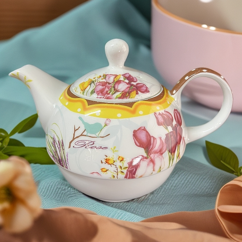 外贸孤品田园风格陶瓷茶具花茶壶水果茶壶下午茶家用茶具500毫升