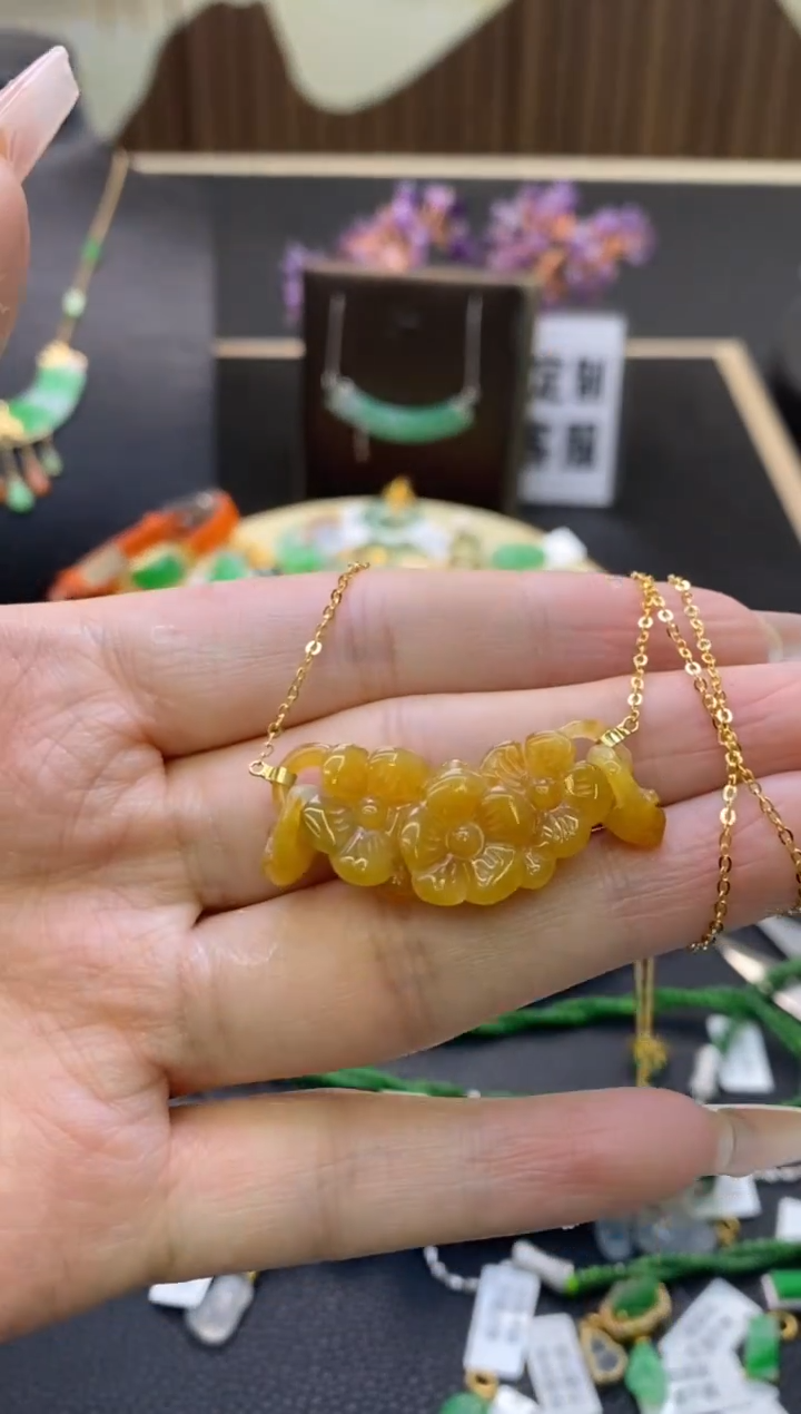 【闪购商品】翡翠颈饰18K金镶嵌净货15985