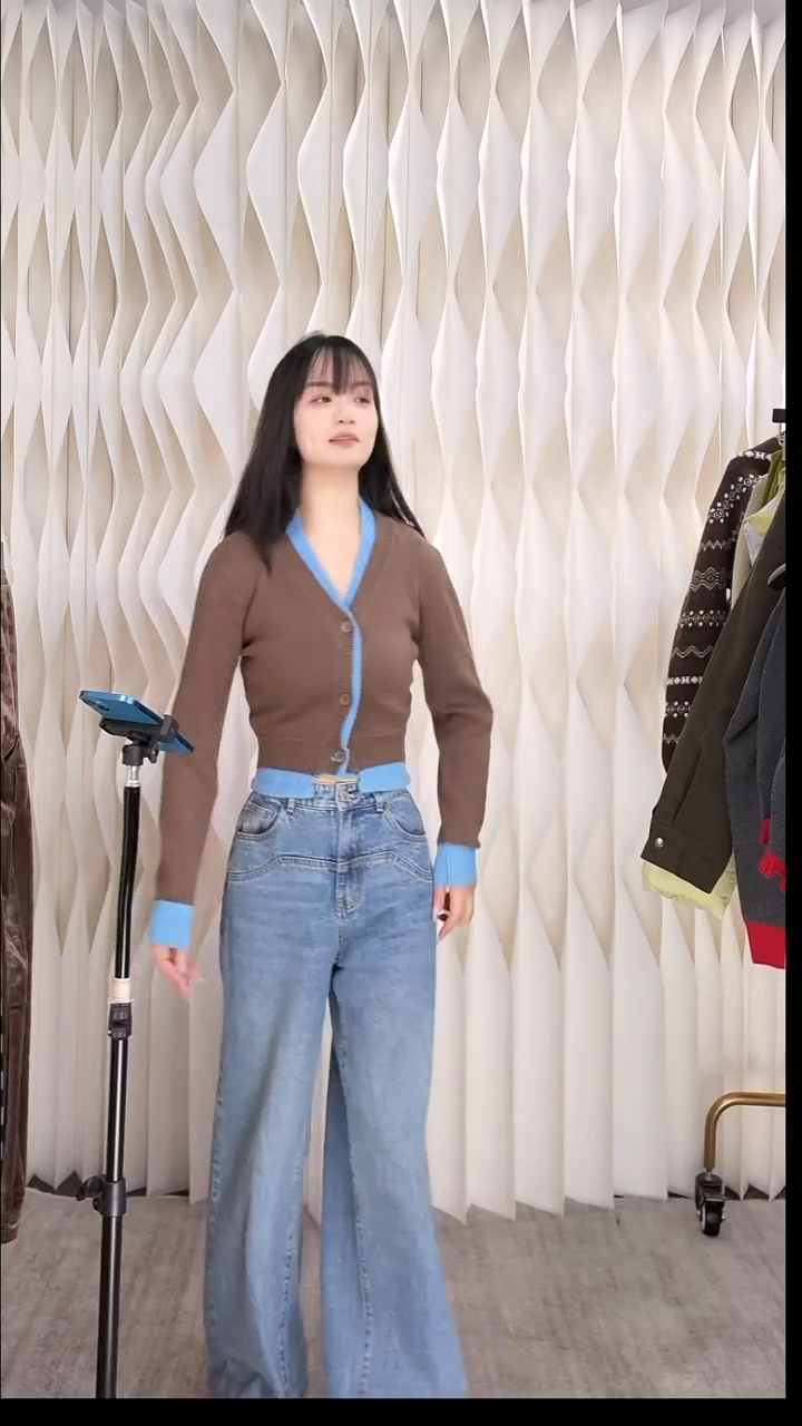 假两件针织开衫外套女短款双门襟拼色V领针织上衣s码