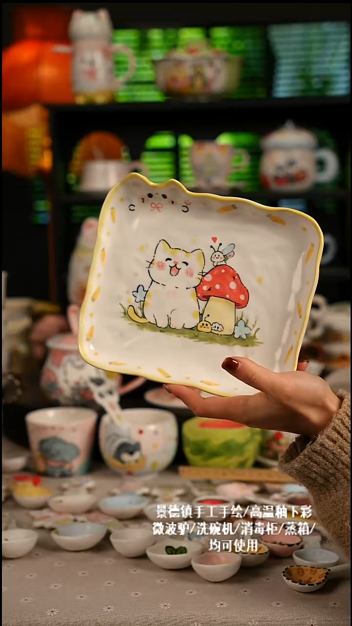 陶瓷无盖款景德镇高温釉下彩纯手绘创意瓷 默认微瑕 不退不换