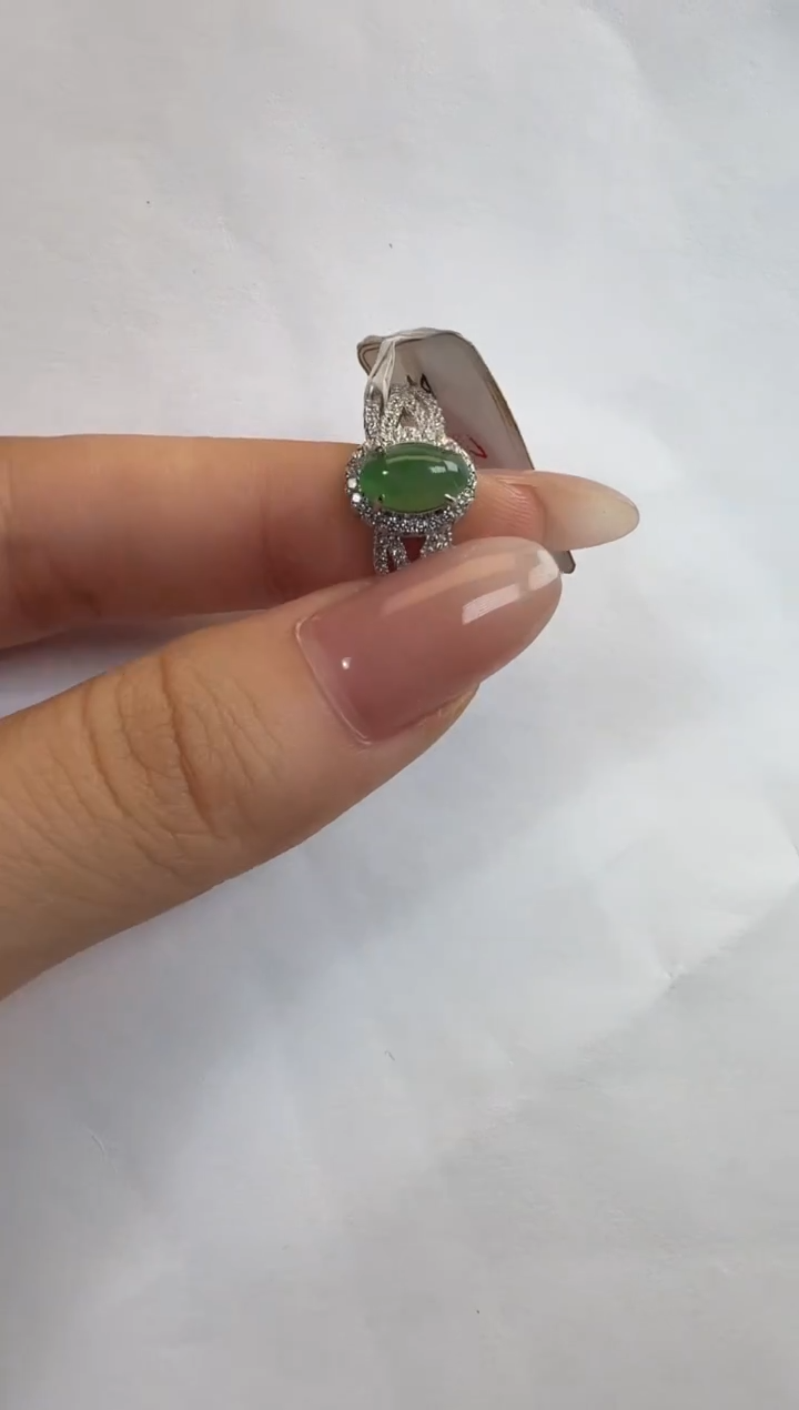 银S925镶嵌戒指翡翠925银镶缅甸A货翡翠戒指72