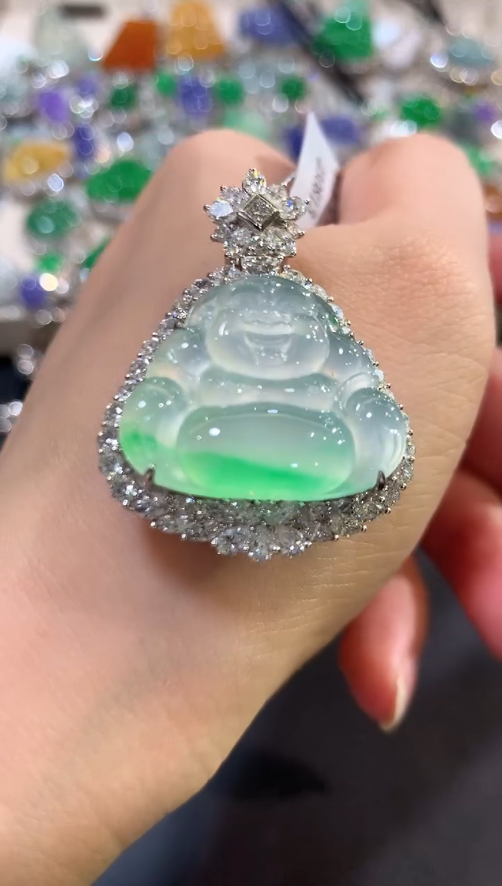 翡翠18K金镶嵌吊坠(不含链)简*…m5  