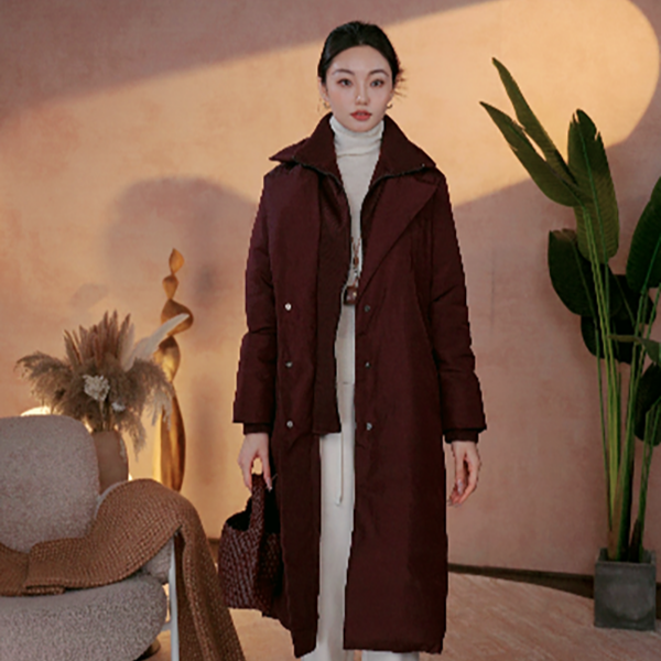 「静色」女长款标准型红色保暖鹅绒服韩版时尚JD1D0240
