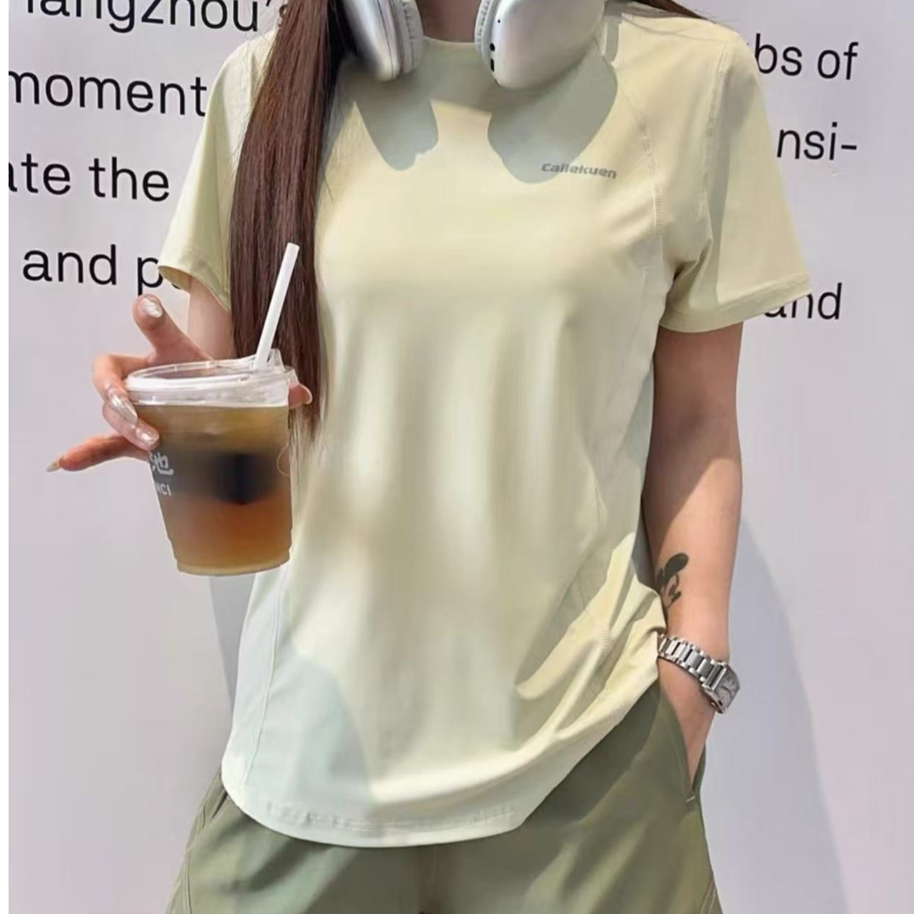 格调美美【实体品质】2508夏季舒适后背镂空短袖短裤休闲两件套