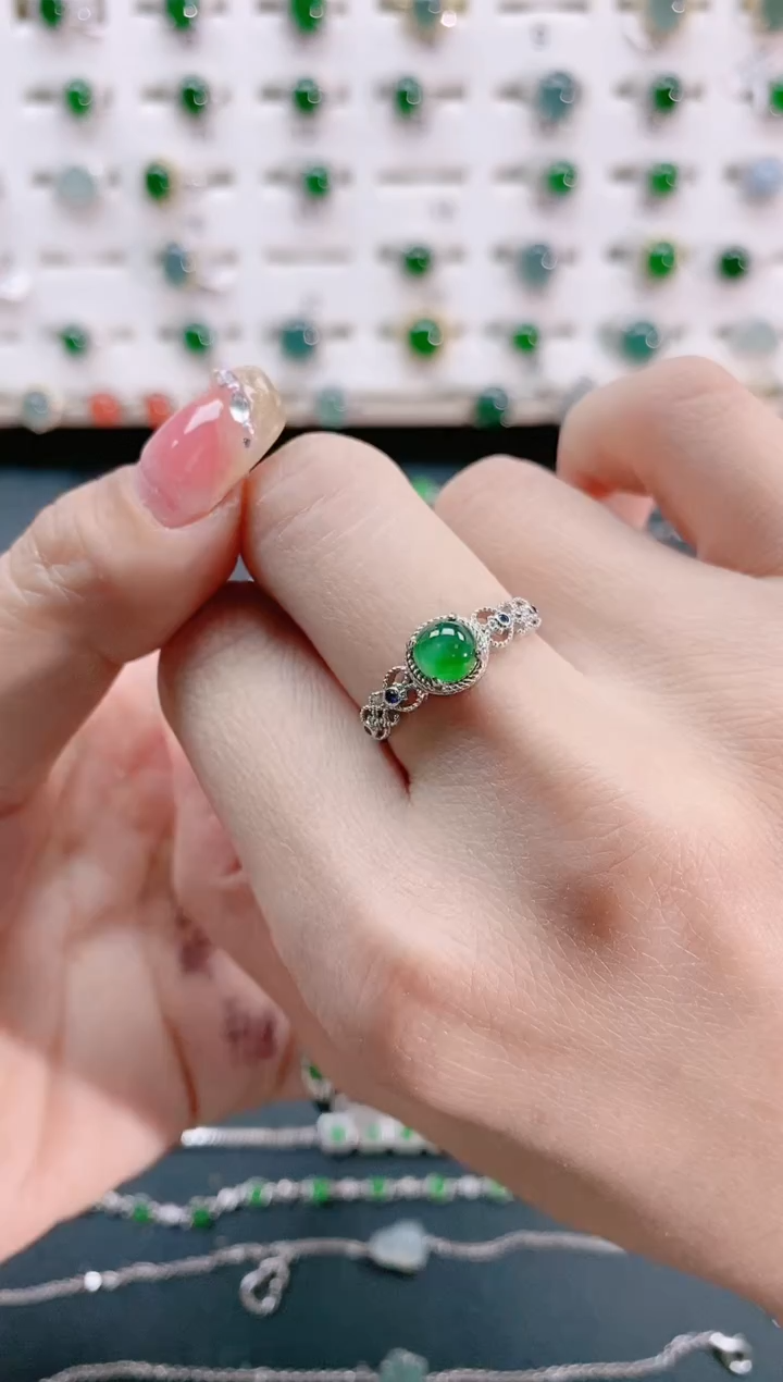 【闪购商品】翡翠戒指银S925镶嵌天然翡翠