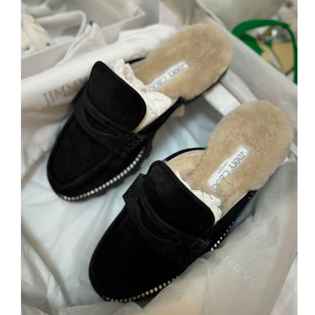 未使用 JIMMY CHOO/吉米周 黑色毛毛博肯 37