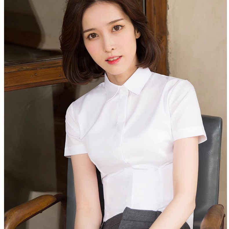 【高端竹纤维】方V领弹力抗皱长短袖暗扣防曝光女衬衫夏季正装衬衣