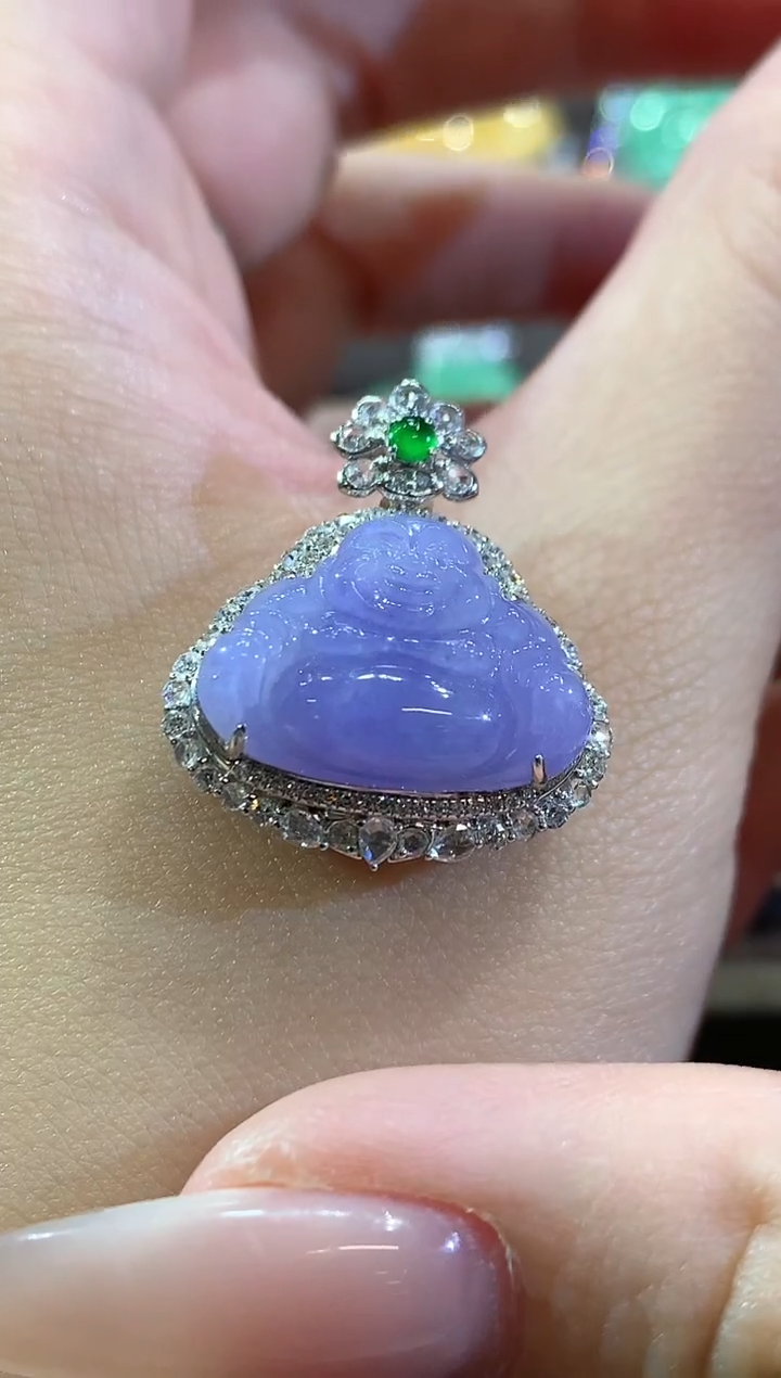 吊坠(不含链)18K金镶嵌翡翠D9紫货有一定色差