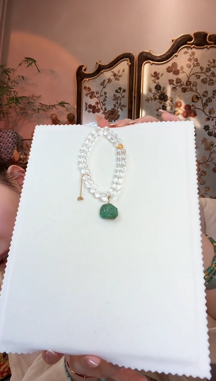 【闪购商品】水晶手链未镶嵌白水晶绿松小象手串