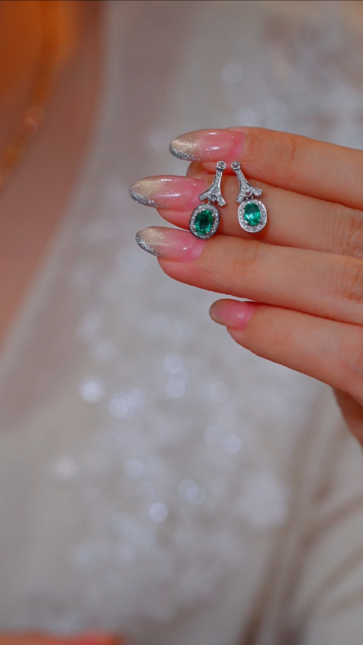 【闪购商品】祖母绿耳饰18K金镶嵌@@U8238