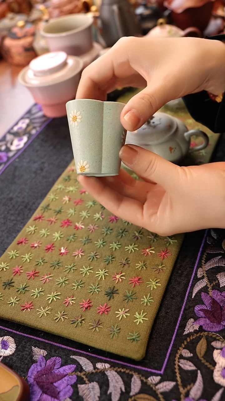 茶壶紫砂莫兰迪绿筋纹杯YF