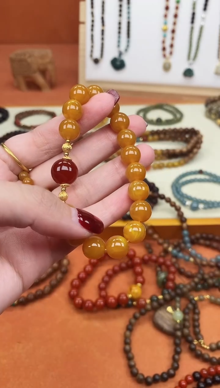 手链蜜蜡未镶嵌单圈10蜜蜡南红玛瑙手串