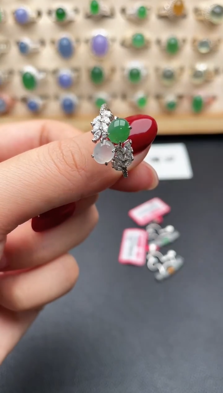 银S925镶嵌戒指翡翠一物一证一礼盒