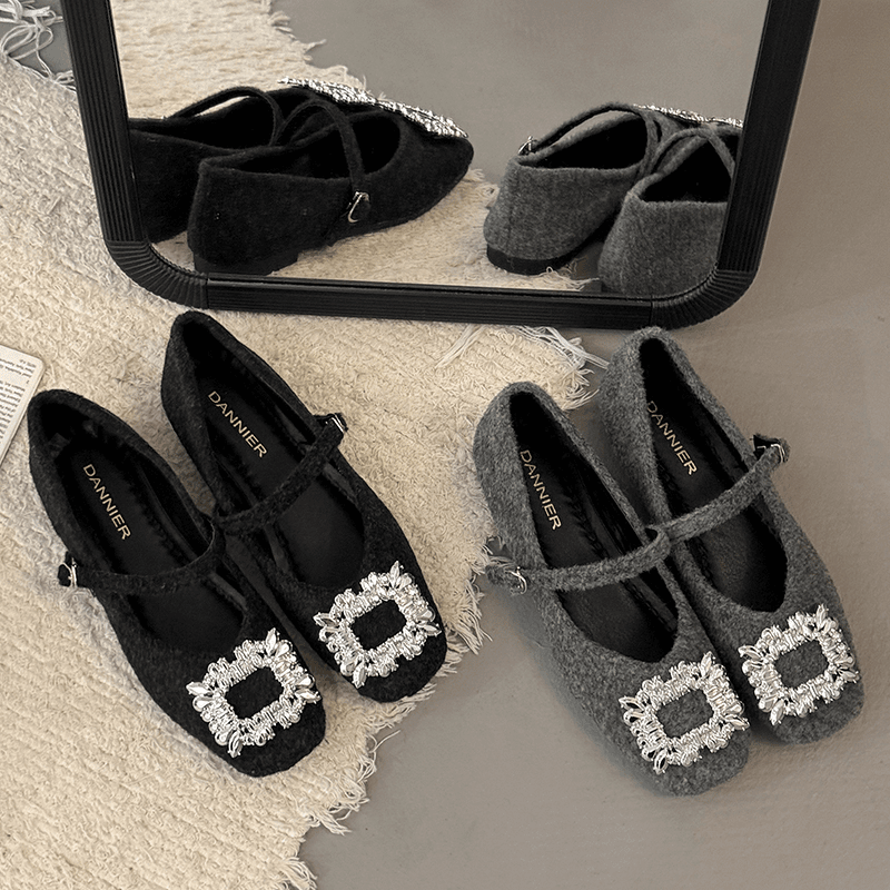 瓢鞋薄款方头水钻时尚软底玛丽珍鞋单鞋皮带扣春季