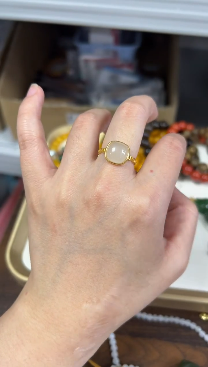 银S925镶嵌戒指和田玉和田玉冰藕粉方戒银戒指[94]