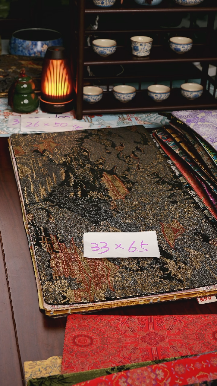 【西阵织登鹳雀楼黑金双面】中国风干泡织锦茶席33*65