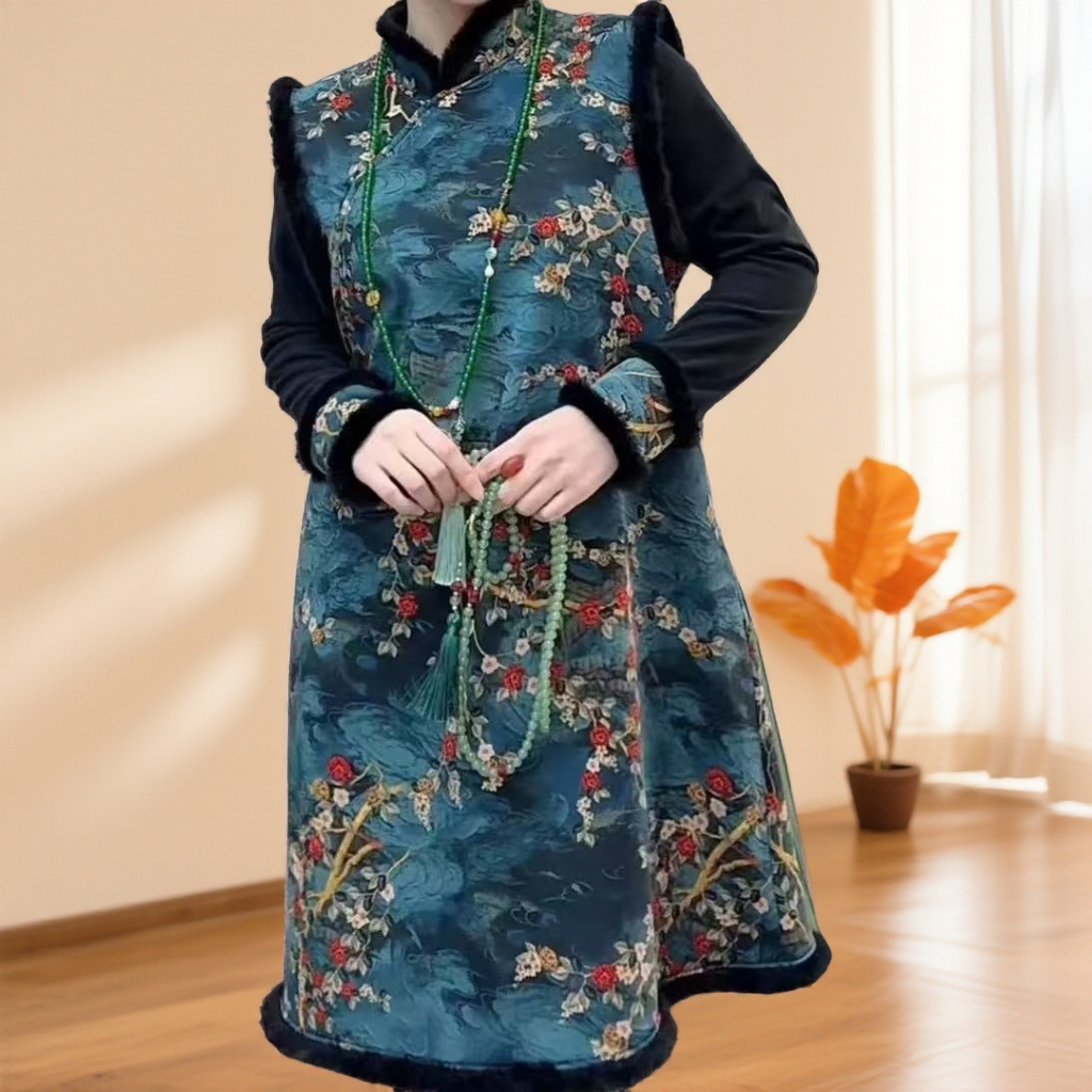 9150秋冬2025新款时尚套装新中式国风两件套盘扣显瘦马甲打底裙NJ