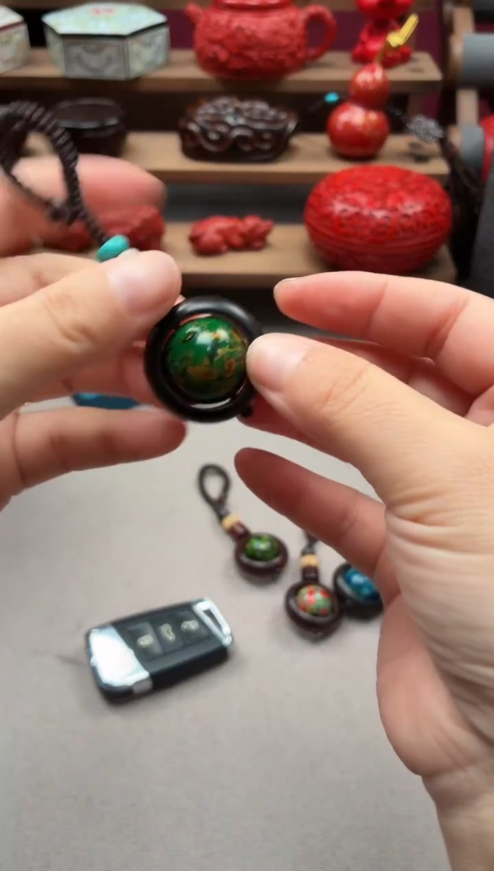 单颗犀皮漆单颗钥匙扣